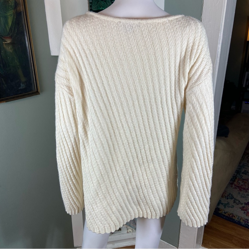 Ann Taylor Alpaca/Wool/Nylon Blend Cream Ivory White Ribbed Chunky Sweater M - Picture 8 of 10